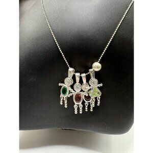 Vintage Sterling Silver 925 Necklace 3 Boy 1 Girl Birthstone Kids Charms Chain